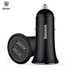 3 1a Metal Car Charger Baseus Small Trumpet Metal Aluminum Auto Adapter Dual Usb Port Fire Retardent Material For Iphone Car Usb Phone Accessories Charging Car