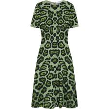 Givenchy Midi Dress In Green Leopard Print Stretch Cady Women S Size 42 Green Leopard Print Dress Midi Dress Animal Print Cocktail Dresses
