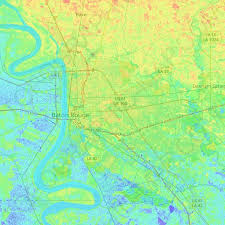 This map shows streets, roads, points of interest, buildings, hospitals, parkings, shops, churches, railways, railway stations and parks in baton rouge. Baton Rouge Topographic Map Elevation Relief
