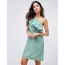 Warehouse Ruffle One Shoulder Dress 45 Liked On Polyvore Featuring Dresses Green Zipper Dress Frill Dre Fashion Layered Ruffle Dress Green Ruffle Dress