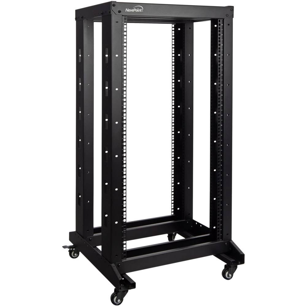 NavePoint 22U 600mm Adjustable Depth 4-Post Open Frame Rack with Casters