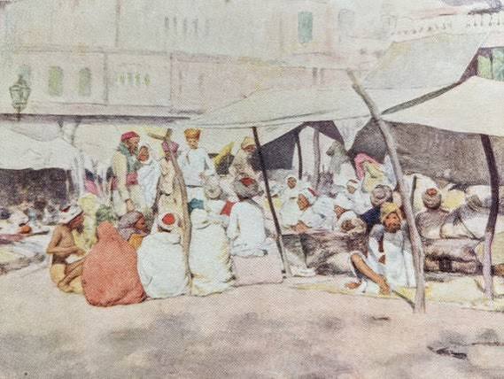 1905 In The Market-Place, Jaipur Vintage Print - Antique - Town, City & Village life in India