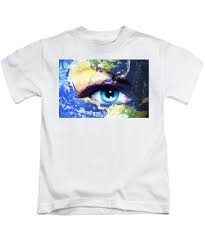 Planet Earth And Blue Human Eye With Violet Day Makeup Woman Painting Kids T Shirt