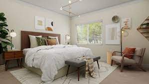 I'm a fan of rugs in the dining room, kitchen, and layered in a living room or bedroom. Minimalist Mid Century Bedroom With Boho Inspired Palettes By Spacejoy
