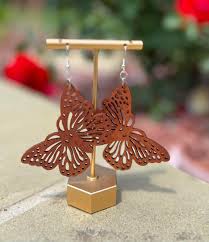 Women's Wood Butterfly Earrings, Brown Dangle Wooden Earrings, Nature Lover  Gift