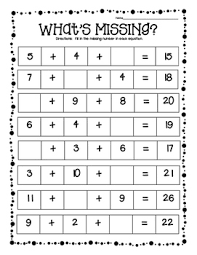 A Great Practice Worksheet For Missing Addends And Adding 3 Addends A Two For One The Students Plug In The Mis Practices Worksheets Missing Addend Worksheets