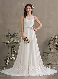 Us 175 00 A Line V Neck Court Train Chiffon Wedding Dress With Beading Sequins Jj S House Wedding Dresses Chiffon Wedding Dress Online Wedding Dress
