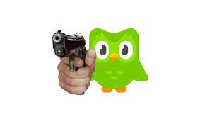 Duolingo bird with gun