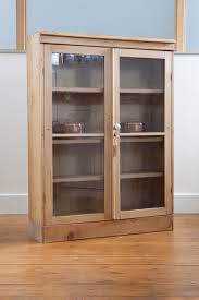 antique pine display cabinet with glass