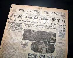 My name's dan colasimone and i'll be blogging this opener between turkey and italy at the stadio olimpico in rome, alongside my colleague simon. 1911 Italo Turkish War Begins Rarenewspapers Com