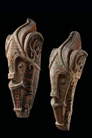 Pair Of Singa Heads Indonesia Sumatra Batak Patung Topeng Art