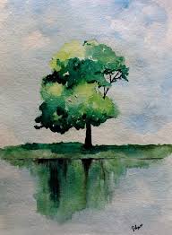Original Peinture Aquarelle Arbre Vert Simple Etsy Watercolor Paintings For Beginners Watercolor Landscape Paintings Watercolor Landscape