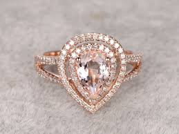 Morganite Engagement Ring Rose Gold Double Halo Diamond Wedding Band 14k 6x8mm Pear Shaped Gemstone Promise Bridal Ring Split Shank Fine Pear Engagement Ring Morganite Engagement Ring Rose Engagement Ring