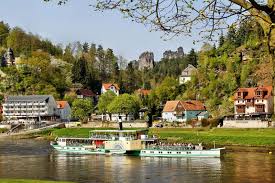Kurort Rathen Tourism Saxon Switzerland National Park Elbe Sandstone Mountains Near Dresden Saxony Ger Sachsische Schweiz Elbsandsteingebirge Annaberg