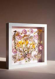 Place flowers between two sheets of absorbent paper, arranging the flowers in the shape you want once they are dried, ghitelman says. Diy Pressed Flower Wall Art Design Sponge