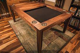 Solid Walnut Board Game Table With Inset Cover And Cupholder Fills Board Game Table Table Games Custom Board Games