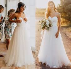 Discount Elegant Tulle Beach Wedding Dresses 2016 Sweetheart Backless Lace Appliques Simple A Line Bridal Gowns Country Wedding Dress Sweep Train Cheap Wedding Lace Beach Wedding Dress Wedding Dress Tulle