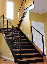 My short iron stair railing system was removed to put in new stair treads and i need to either reinstall it or install a new one. Cable Rail For Interior Wood Stairs Great Lakes Metal Fabrication