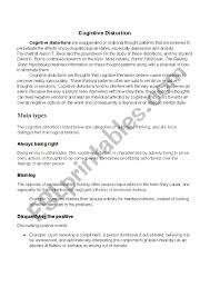 Jul 18, 2019 · those who struggle with divided attention tend to have a harder time completing multiple tasks in a short period of time. Cognitive Distortions Esl Worksheet By Karamckeen