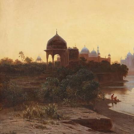 The Taj Mahal at sunset by Fischer, 19th Century oil painting | Mayfair Gallery