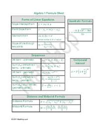 Algebra Formula Sheet Worksheets Teaching Resources Tpt
