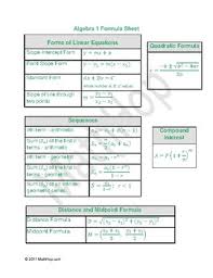 algebra formula sheet worksheets teaching resources tpt