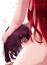 irrumatio, deepthroat, head grab, multiple girls, heart-shaped pupils - Anime  R34