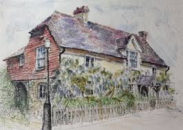 The house design of your dreams is right here at the house designers. Debbie Farquharson Side View Of House With Wisteria Artists Illustrators Original Art For Sale Direct From The Artist