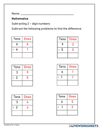 An open number line is where students have make jumps in order to represent adding or subtracting tens and ones. 2 Digit Subtraction Online Worksheet