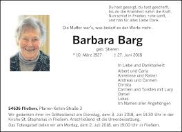 Traueranzeigen von Barbara Barg