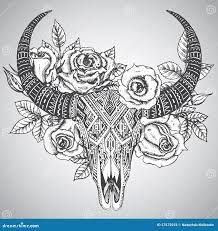 Декоративный индийский череп быка в стиле татуировки племенном с цветками  Иллюстрация штока - иллюстрации насчитывающей витиеватый, ангстрома:  57575933