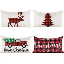 These are handmade and no two will be exactly alike. Decorative Outdoor Farmhouse Merry Christmas Xmas Red Truck Pillow Shams Cases Slipcovers Cover Set Of 4 Couch Sofa With A Bud Christmas 18x18 Throw Pillow Covers Throw Pillow Covers Home Kitchen