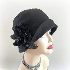 Flapper Style Cloche 1920s Hat Black Linen Eleanor Spring Hats Summer Hats Black Sunhats Hydrangeas Women S Bucket Hats For Women Spring Hats Outfits With Hats