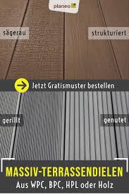 Hochwertig beschichtete wpc terrassendiele made in germany, farbe: Massiv Terrassendielen Aus Wpc Bpc Hpl Und Holz In Grau Anthrazit Braun Und Schwarz Terrassendielen Terrassenbelag Terrasse
