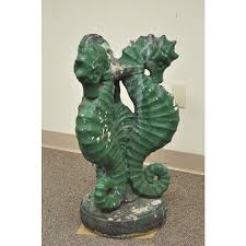 American wildlife 750 piece shaped jigsaw puzzle. Vintage 30 Green Concrete Triple Seahorse Birdbath Base Garden Element Statue Chairish