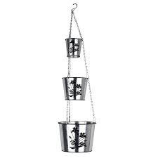 Jute rope bottom tier is designed for common plants. 3 Tier Large Hanging Planter Home Garden Metal Iron Cheap Flower Pots Planters Wholesale Galvanized Decor Products Manufacturer For Home And Garden