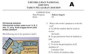 Soal dan kunci jawaban pat bahasa inggris smp kelas 7. Berikut Soal Bahasa Inggris Paket C 2019