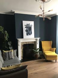 Living Room Transformation Hague Blue Farrow And Ball Wall Paint Wood Burning Stove Copp Living Room Transformation Dark Living Rooms Blue Walls Living Room