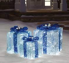 Set Of 3 Lighted Silver And Blue Glitter Gift Box Christmas Outdoor Decorations 12 Blue Christmas Lights Blue Christmas Decor Outdoor Christmas Lights