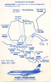 Tan Sahsa Honduras 1988 Routemap Route Map Delta Airlines American Airlines