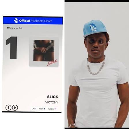 Victony's “SLICK” spends its 11th consecutive week at #1 on the UK  Afrobeats Songs Chart. 📈🇬🇧