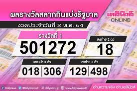 ตรวจสลากกินแบ่งรัฐบาล ตรวจหวย หวยออก วันที่ 2 พฤษภาคม 2564 ผล. Llsldbchrgzv M