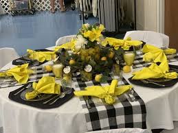 Black And White Buffalo Plaid Ribbon Hobby Lobby Buffalo Plaid Checked Table Runners From Amazon My Black Placemats Yellow Napkins From Amazon White Placemats Black And White Centerpieces Lemon Table Decor