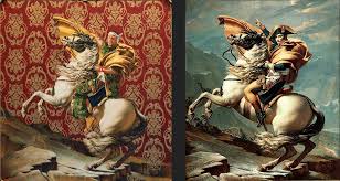 L Napoleon Leading The Army Over The Alps 2005 By Kehinde Wiley R Napoleon Crossing The Alps 1801 By Jacques Lou Portraiture Painting Kehinde Wiley Art