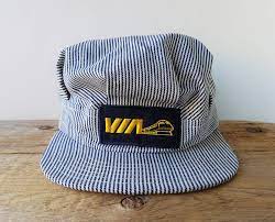 Via Rail Engineer Train Conductor Vintage 80s Striped Snapback Hat Adjustable Locomotive Railway Worker Victo Train Conductor Train Conductor Hat Snapback Hats