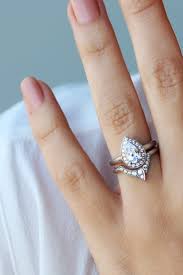 3rd Eye Ring Bridal Set Third Eye Pear Engagement Etsy Pear Shaped Diamond Engagement Rings Stacked Wedding Rings Stacking Wedding Rings Sets