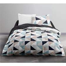 Formes géométriques funky triangles réversible couette couverture ensemble de literie 50/50. Parure Housse De Couette En Microfibre Polyester Toucher Peau De Peche Design Scandinave Larges Motifs Geometriques Pas Cher A Prix Auchan