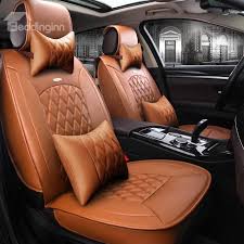 Fresh Orange Color Luxury Grid Style Design Durable Pvc Material Fashion Universal Five Car Seat Cover Leather Car Seat Covers Leather Car Seats Car Seats