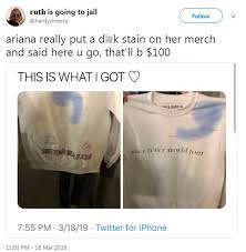 Heb hem ook op depop staan. Ariana Grande Fans Mock Sweetener Tour Merchandise And Penis Stain T Shirt Daily Mail Online