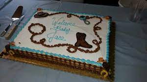 Pin By Angie Dodd On Baby Shower Ideas Cowboy Baby Shower Baby Shower Cakes Baby Shower Sheet Cakes